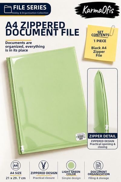 KarmaOfis Green A4 Zippered Document Folder Document Storage File with Color ...