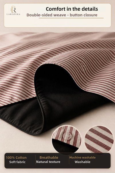 Larispera Double Sided Cotton Duvet Cover Set Striped-Plain Black 4 Piece Set with Fitted Sheet