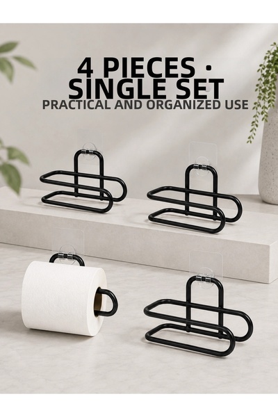 Hafk Mey Import ®   Wall Adhesive Wc Paper Holder Black Metal 4 Pieces Toilet...