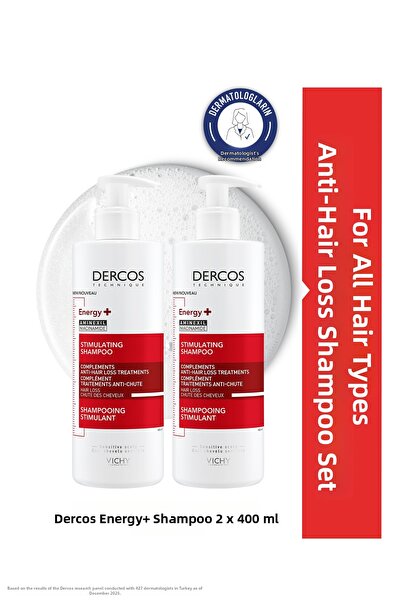Vichy Dercos Hair Care Set - 400 Mlx2 Anti-Shedding Shampoo, All Hair Types