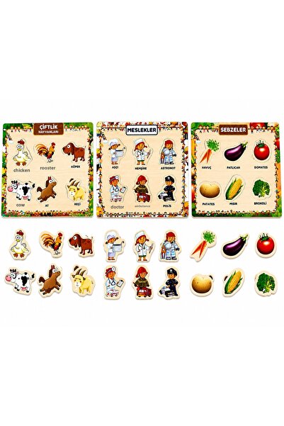 MAKETÇİNİZ 3 Pieces Wood+Eva Educational Find and Match Montessori Intelligen...