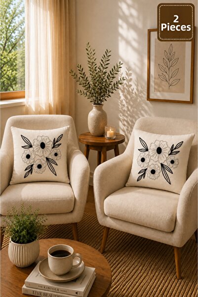 SEVMİŞ HOME 2 Piece Punch Cushion Cover 43X43 cm – Decorative Embroidered Cus...