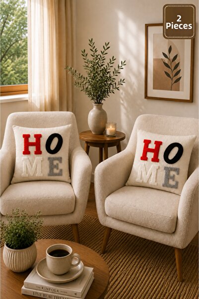 SEVMİŞ HOME 2 Piece Punch Cushion Cover 43X43 cm – Decorative Embroidered Cus...
