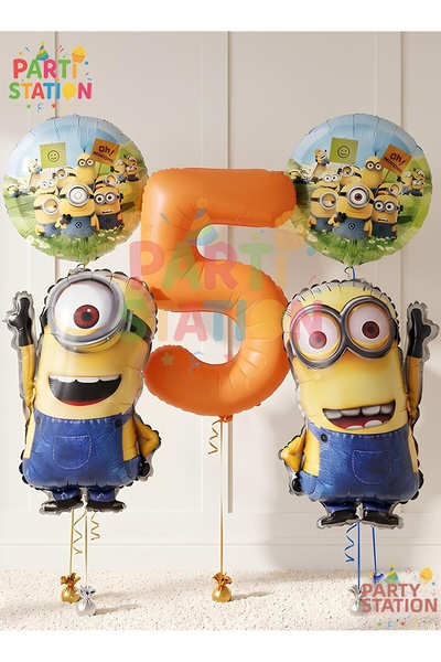 Parti Station Minions Balloon 5 Piece Set 5 Year Old Birthday Set Orange Colo...