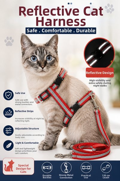 Yenilig Reflective Cat Harness Adjustable Chest Harness and Leash Set Safe Ca...