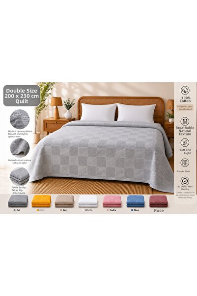 Dotamess 100% Cotton Square Patterned Pique Double Size 200X230 cm – Breathab...