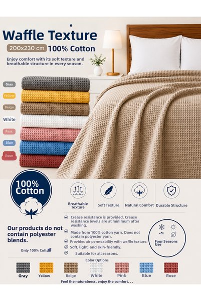 Dotamess 100% Cotton Honeycomb Pique Double Size 200X230 cm – Breathable Soft Textured Four-Season Pique