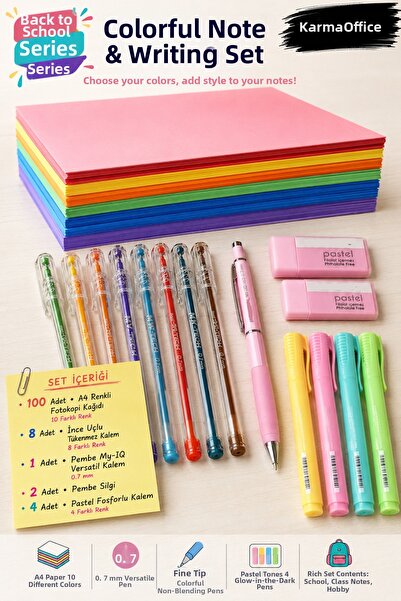 KarmaOfis Back to School Colorful Stationery Set – 100 Pieces A4 Colored Pape...