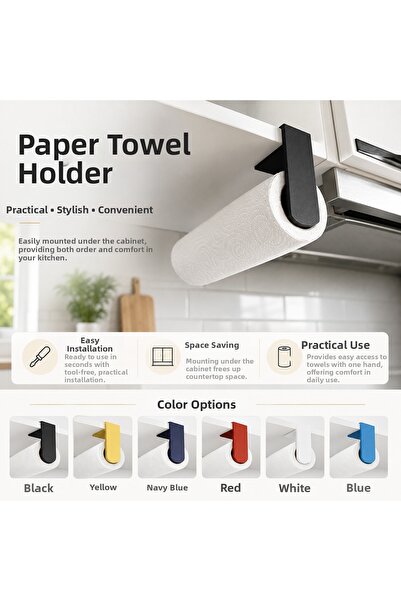 MYE TEKNOLOJİ Under Cabinet Paper Towel Holder with Hanger Kitchen Paper Towe...