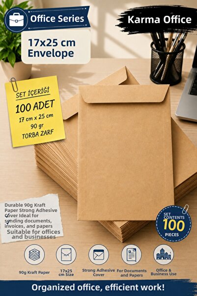 KarmaOfis 17X25 cm 90 Gr Kraft Bag Envelope 100 Pieces |   Office Set Options