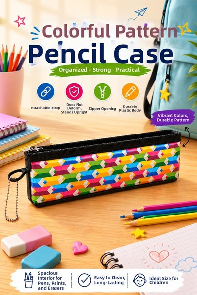 Generic Brand Colorful Pencil Patterned Hard Body Children's Pencil Case with...