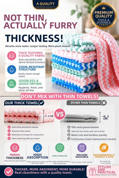 VENON 1 Piece | |   Real Fluffy Cloth | | Kitchen-Dish Drying Cloth-High Absorbency Soft Cloth Kitchen Cloth Soft 30 X 30 cm Fluffy Cleaning Cloth Soft Cloth Microfiber Cloth Dusting Wiping and Drying Cloth