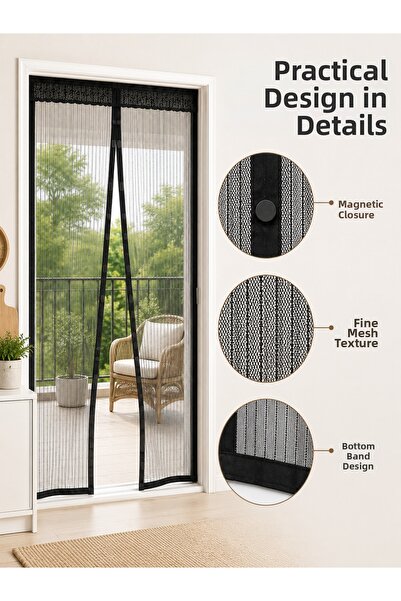 Lisinya Magnetic Door Screen with Automatic Closing, Black Mesh, Balcony and ...