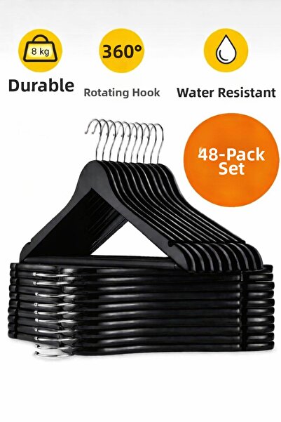 VARLIQ 48 Pieces of Clothes Hangers Wood Look Plastic Black Hangers Pants Shi...