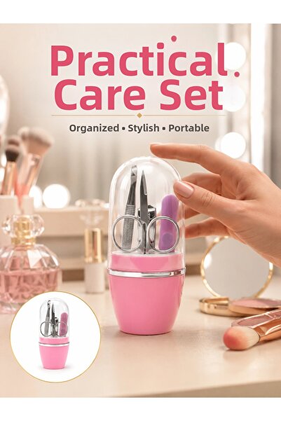 SORA GROUP Nail Care Manicure Pedicure Set 4 Piece Pink Home and Travel Compa...