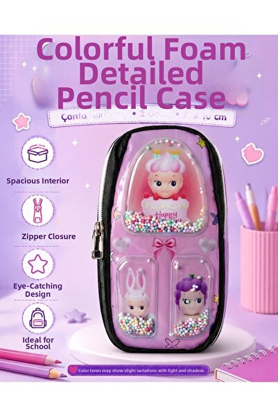 kruxon Colorful Foam Transparent Detailed Pen Holder Bag Conceptual 2 Compart...