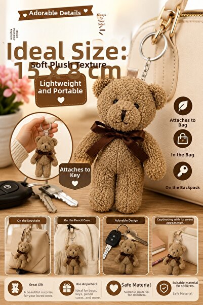 OpenCity 1 Piece Brown Plush Teddy Bear Keychain 15X8 cm Bag Backpack Key Acc...
