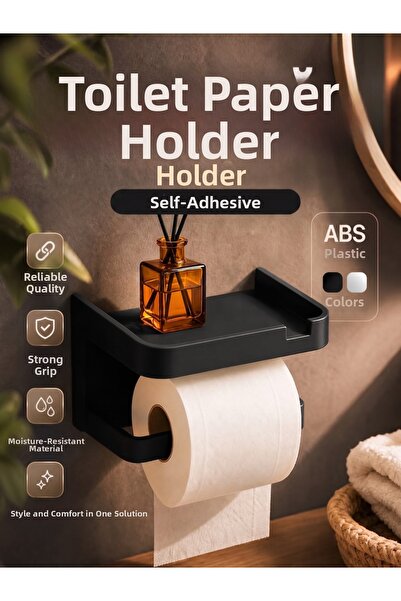 Vezir Aksesuar Adhesive Toilet Paper Holder with Shelf – No Drilling Installa...