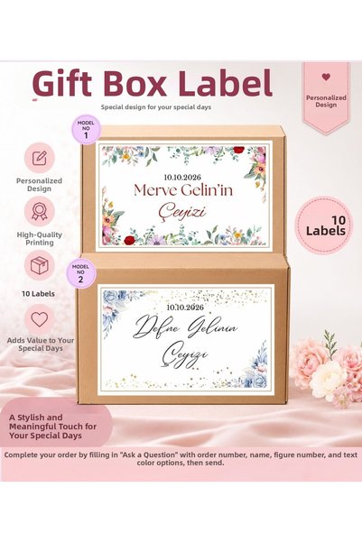Seçkin Trend Wedding Dowry Box Tag, Stylish Floral Tag Set for Dowry Parcel