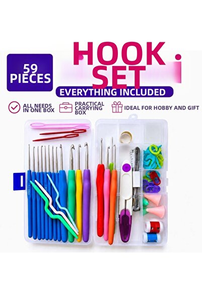 iğne izi 59 Piece Crochet Set |   Silicone Handle Knitting and Crochet Suppli...