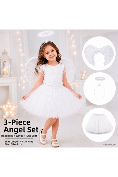 ZERO LAND Spt-Gld Children's White Angel Costume Set – Angel Name, Crown and ...