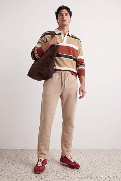 Trendyol Collection Beige Cotton Elastic Waist Flexible Straight Knitted Men'...