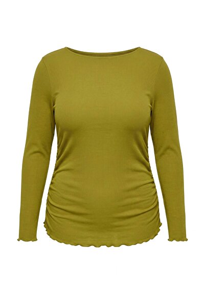 Trendyol Curve Oil Green Straight Fitted/Fitted Bodycon Gathered Detailed Str...
