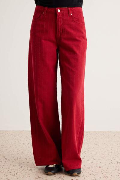 Trendyol Collection Red High Waist Wide Leg Jeans Twoaw27Je00184