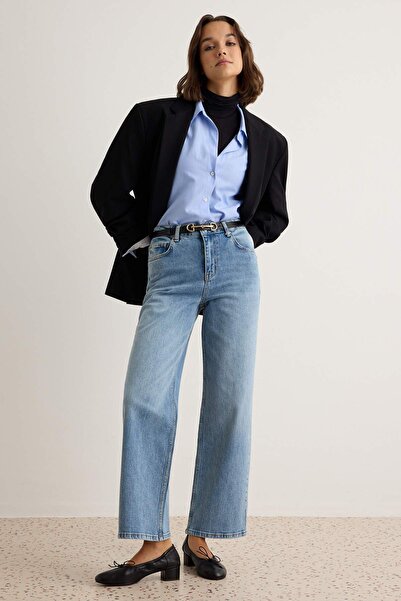 Trendyol Collection Light Blue Low Stretch High Waist Straight Baggy Jeans Tw...