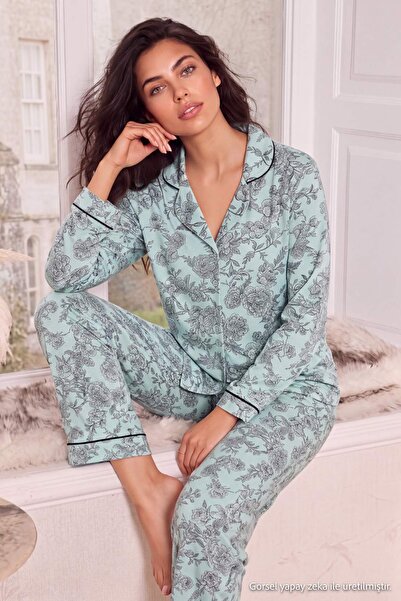 Trendyol Kollektion Graues, 100 % Baumwolle bestehendes, gestricktes Pyjama-S...