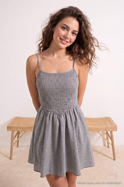 Trendyol Collection Black Striped Woven Super Mini Gipeli Beach Dress Tbess26...
