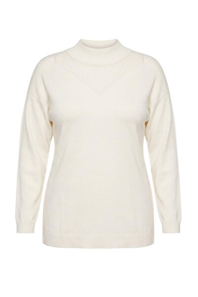 Trendyol Curve Ecru-Tüll-Pullover mit detailliertem Stehkragen TBBAW24AN00008