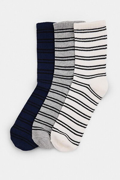 Trendyol Collection Multicolor 3-Pack Striped Socks Unisex Socks Tmnaw27Co00004