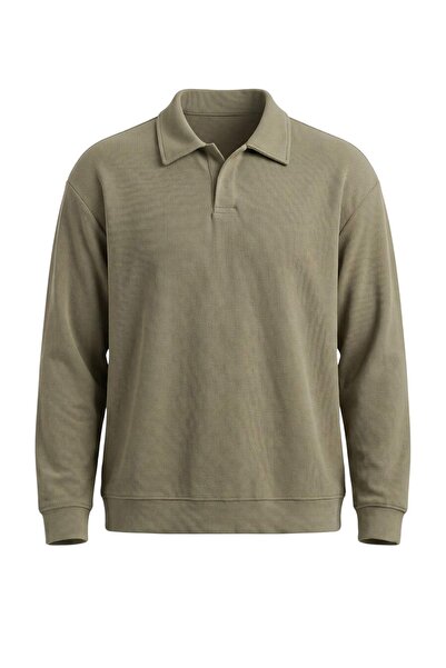 Trendyol Collection Hanorac cu guler polo, cu nasturi groși, supradimensionat...