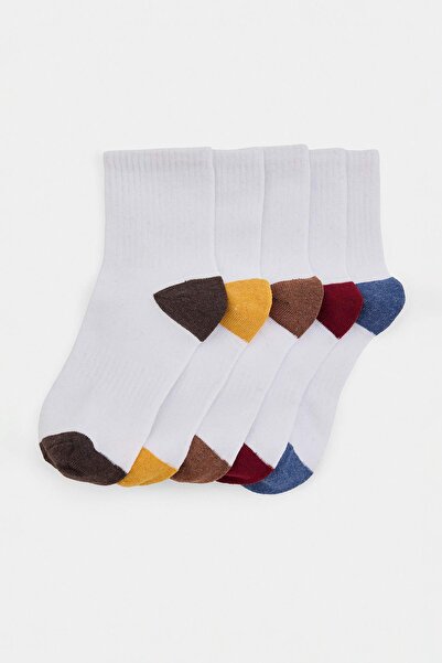 Trendyol Collection Șosete tricotate jacquard uni, albe-multicolore, 5 piese ...