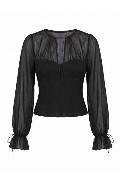 Trendyol Collection Black Gathered Collar Detailed Party Blouse Tpraw27Bz00035