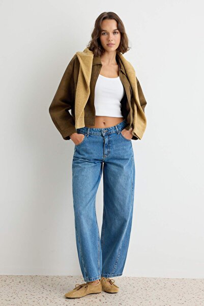 Trendyol Collection Blue 100% Cotton High Waist Barrel Jeans Twoaw27Je00010