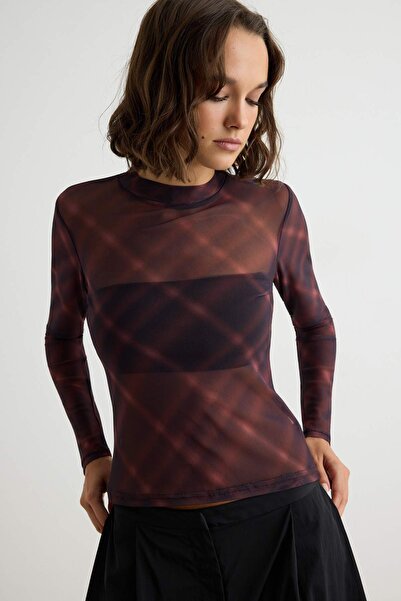 Trendyol Collection Multi-Colored*001 Printed Fitted/Body-Fitting High-Neck T...