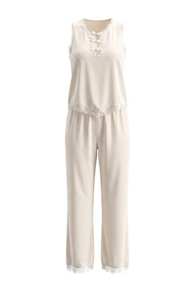 Trendyol Collection Ecru Plain Shally Woven Pajama Set Thmaw27Pt00120