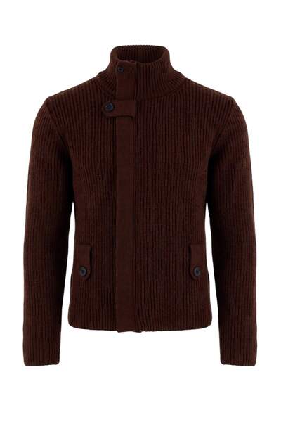 Trendyol Collection Brown Soft Textured Stand Collar Buttoned Coatigan Knitwe...