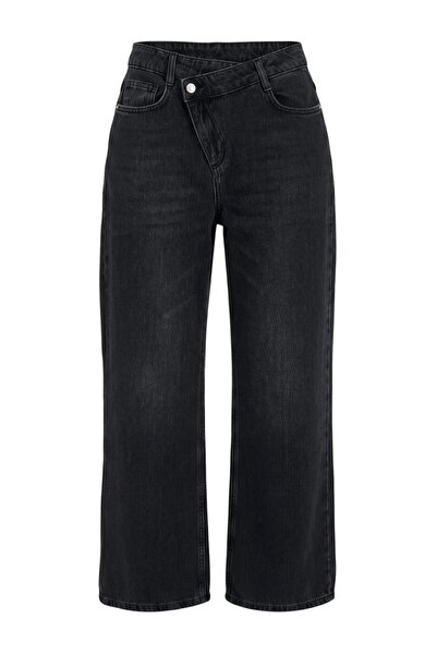Trendyol Collection Premium Black Tencel Blended Regular Waist Wide Leg Jeans...