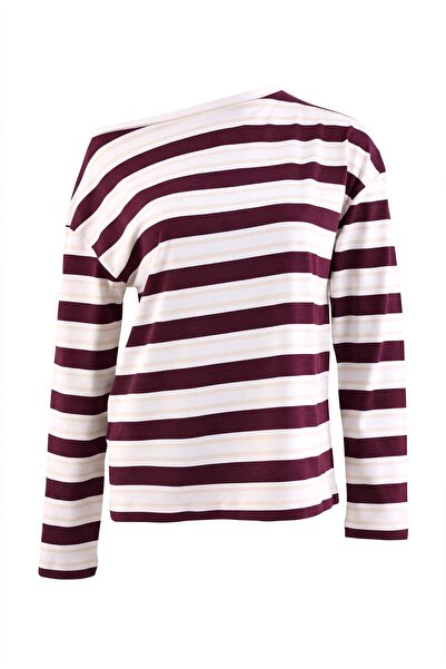 Trendyol Collection Tricou tricotat cu mâneci căzute, cu dungi, croială largă...