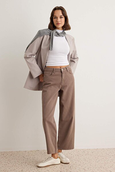 Trendyol Collection Brown High Waist Wide Leg Jeans Twoaw27Je00111