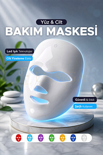 EN SİGA 7 Renk LED Işıklı Yüz ve Cilt Bakım Yüz Maskesi 400 mAh Şarjlı Kablosuz