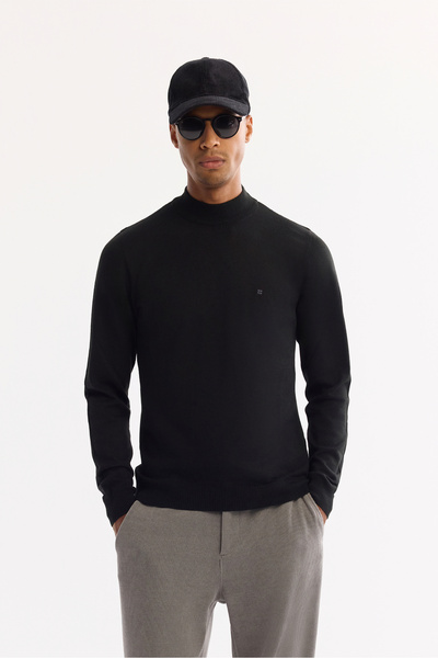 Avva Men's Black Half Turtleneck Wool Blended Knitwear Sweater B 005015