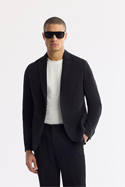 Avva Men's Black Mono Collar Lightweight Soft Touch Blazer Comfort Slim Fit J...