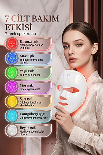 EN SİGA 7 Renk LED Işıklı Yüz ve Cilt Bakım Yüz Maskesi 400 mAh Şarjlı Kablosuz