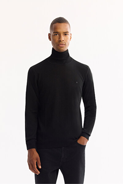 Avva Men's Black Turtleneck Wool Blended Knitwear Sweater B 005014