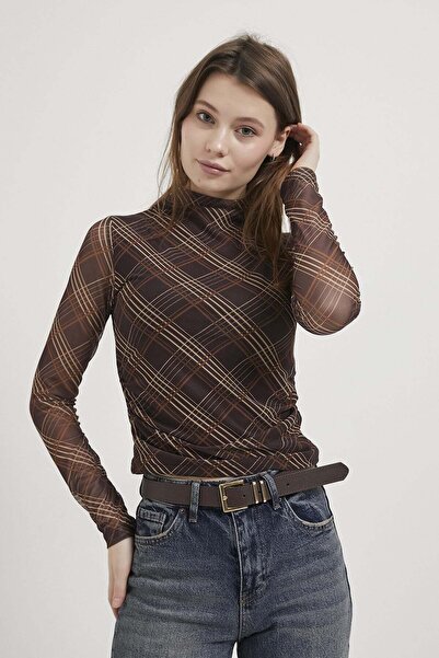Arma Life Armalife 10593 Plain Checked Sleeves Transparent Women's Blouse