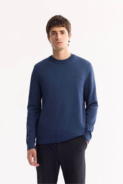 Avva Men's Navy Blue Crew Neck Viscose Blend Basic Knitwear Regular Fit Sweat...